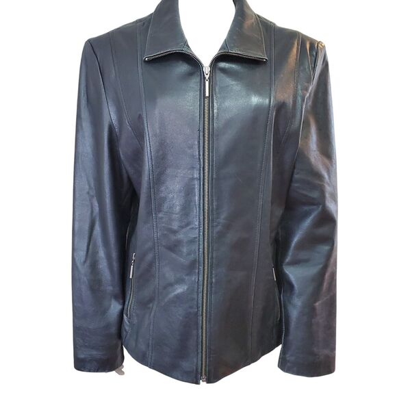 Wilsons Leather Maxima Black Leather Jacket Womens Size XL Zip Up Collared - Picture 1 of 13